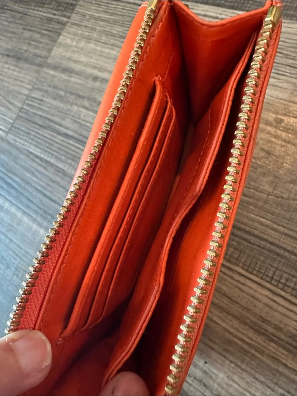 Tory Burch Leather Wristlet Wallet – Orange with Pink Bow Accent